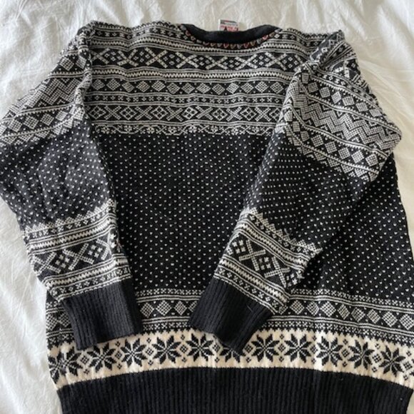 DALE OF NORWAY Classic Black Fair Isle 1/4 Button Ski Sweater Size M - Picture 5 of 5